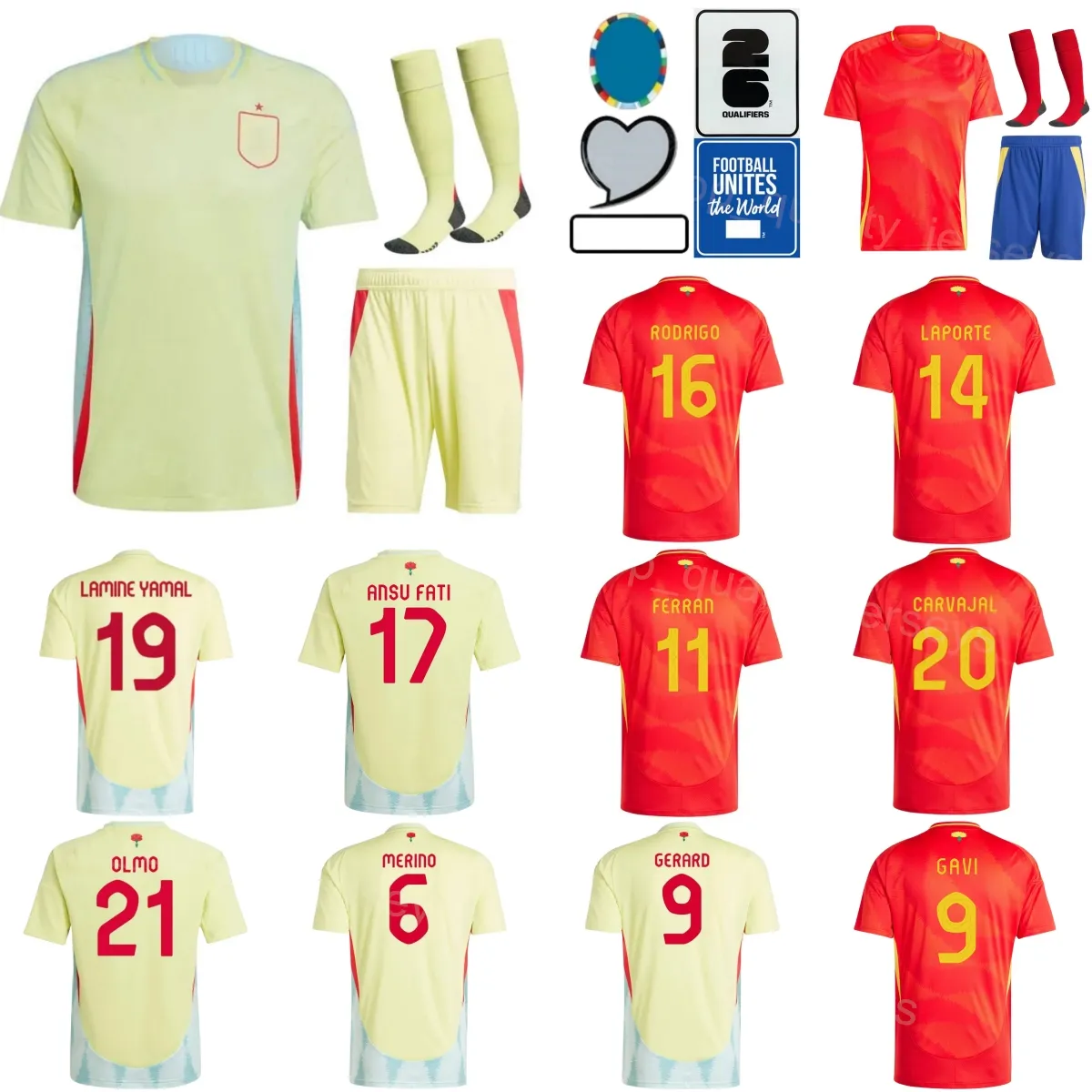 20 CARVAJAL Soccer Jerseys Espana 2024 Euro Cup 6 MERINO 9 GERARD 12 JOSELU 26 CUBARSI 4 ZUBIMENDI 19 LAMINE YAMAL 11 WILLIAMS National Team Football Shirt Kits