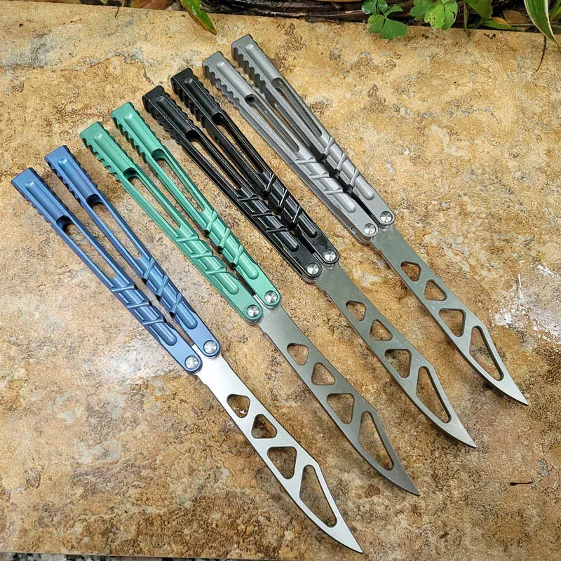 Theone Butterfly Trainer Knife Alpha Beast Indragning AB Channel Titanium Handle D2 BLADE BUSHINGS JILT FREE-SWING KNIVER