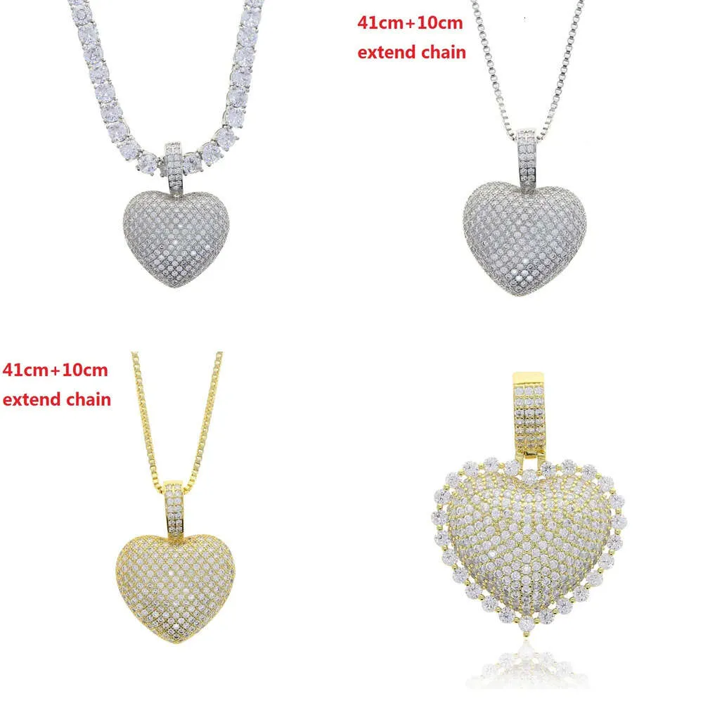 Iced 2021 Out Bling Women Jewelry Micro Pave 5A Cz Cubic Zirconia Big Heart Pendant Tennis Chain Sparking Necklace