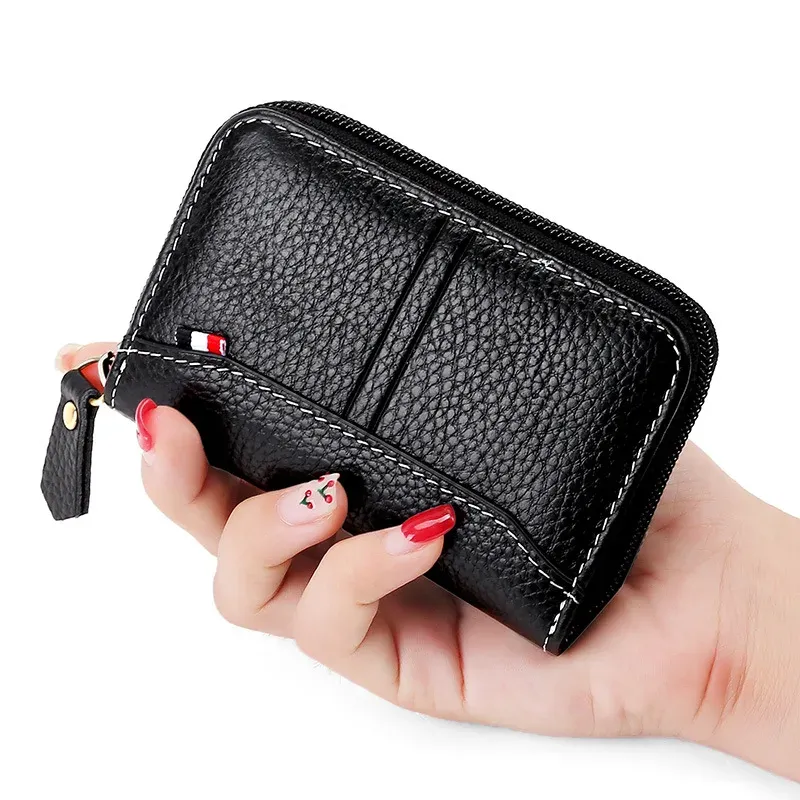 Holders Men Card Holder Business Women Credit Cardholder äkta läderfodral för bankkort Casual dragkedja Wallet RFID Coin Purse