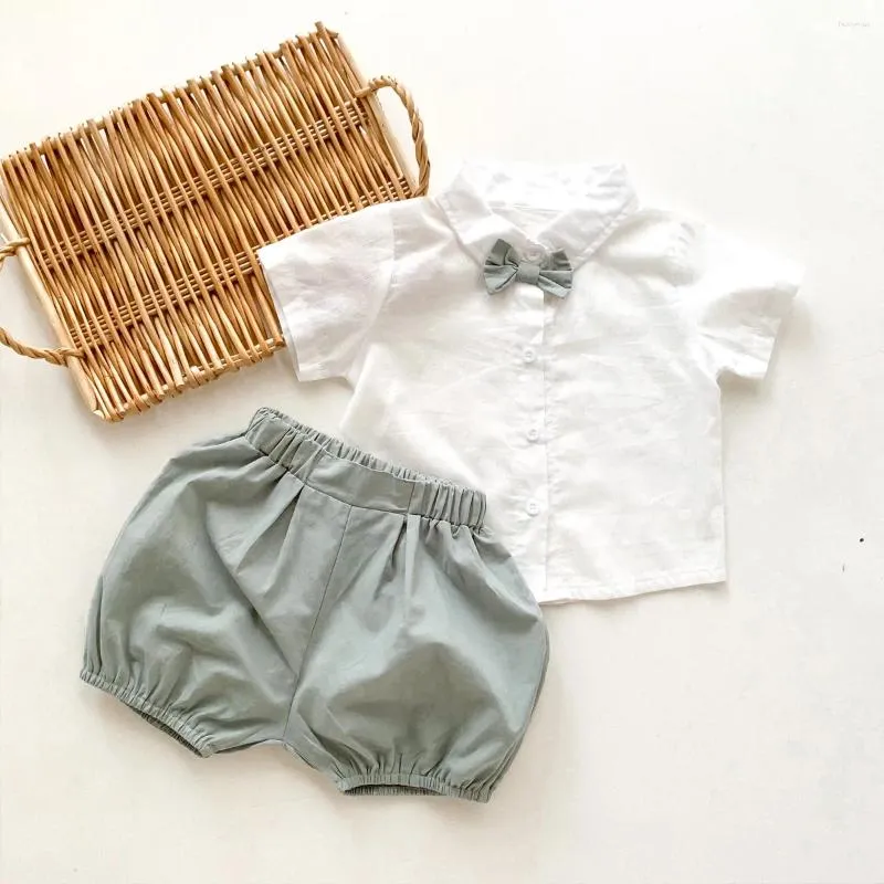 Vêtements sets beaux bodys de bébé Bodys Cotton Coton Short Shirt avec shorts Bowtie Set Summer Pantal