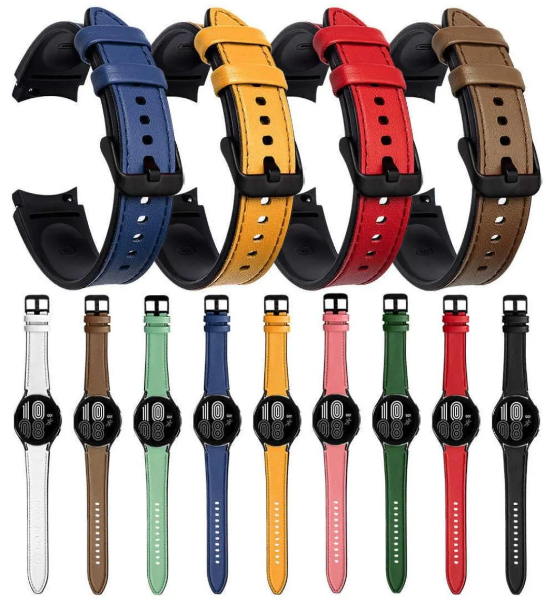 Leather Silicone Curved End Strap for Samsung Galaxy Watch 4 Classic 46mm 42mmgalaxy Watch4 44mm 40mm Replacement Wrist Band H0913123670