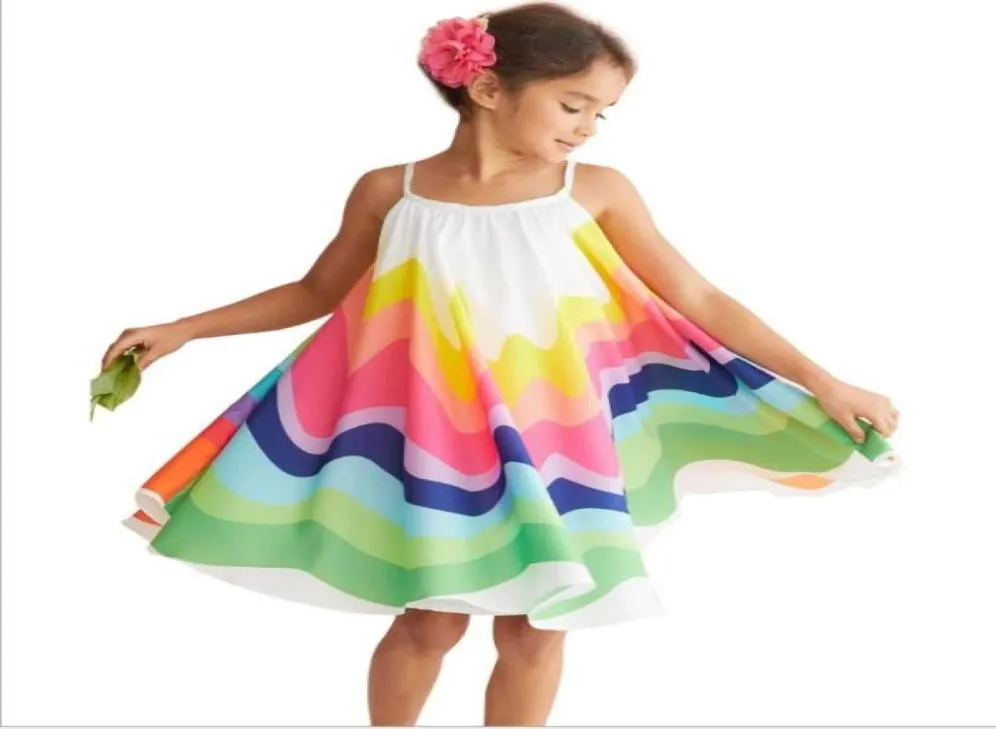 Kinder Sommerkleidung amerikanische Mädchen im amerikanischen Stil Regenbogen gestreiftes HAPPERT Kleid ärmelloses Casual Beach Kleid Kinder Pretty Kleider97277629