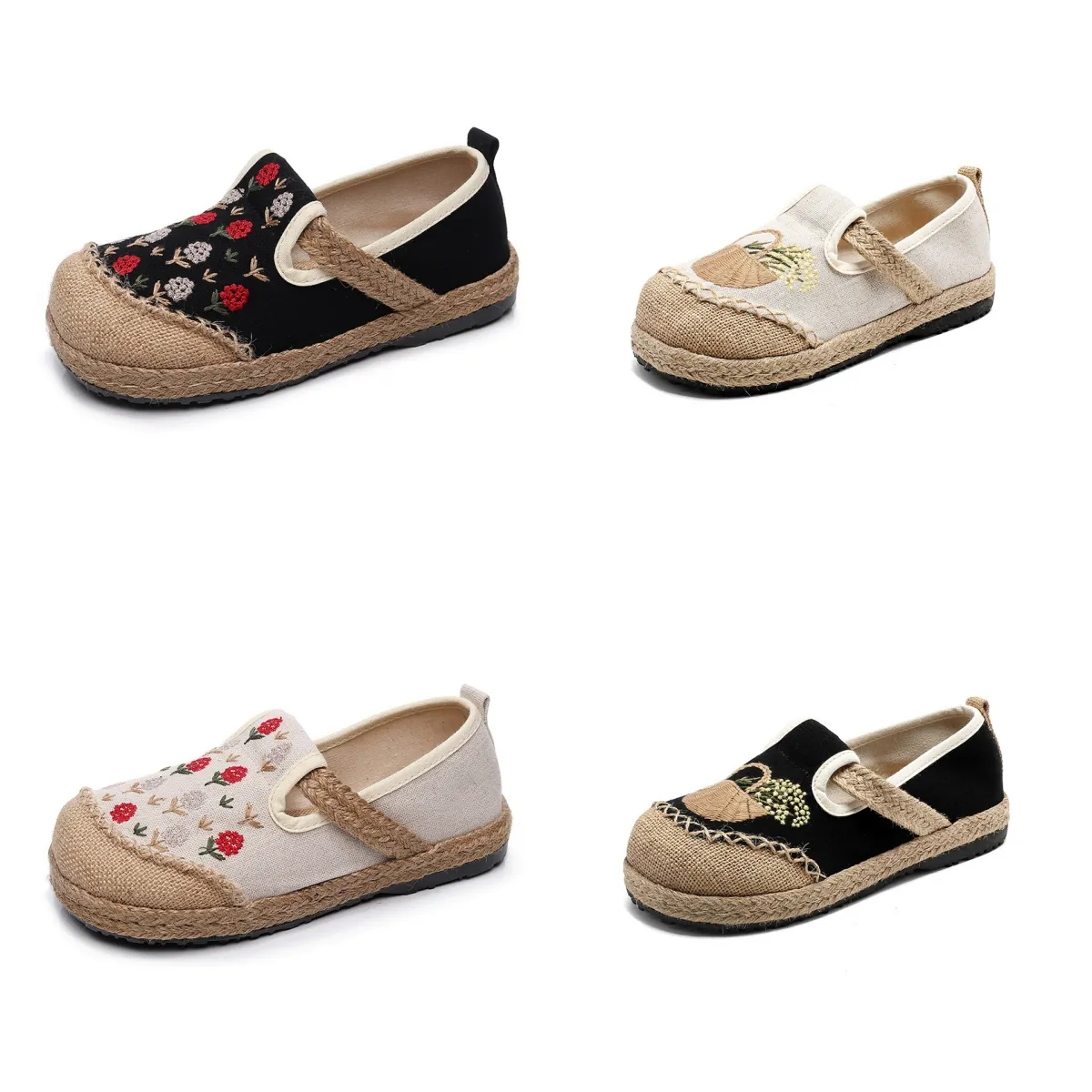 Summer Women Casual Scarpe Canvas Gai Vintage Black Black Bla Blue Flats Spetive casual Simme Dimensione36-40