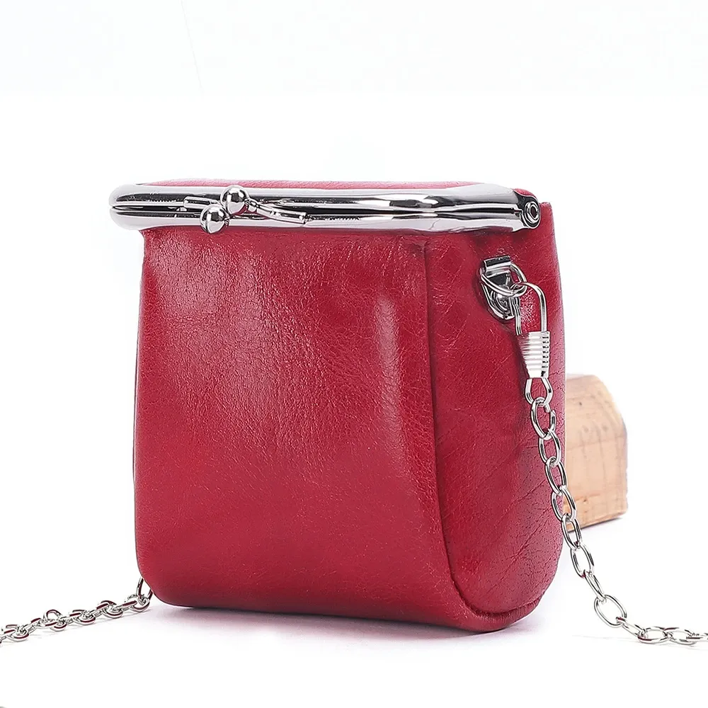 Geldbörsen Mini echte Ledermünze Geldbörse Kette Mund Gold Bag Crossbody Small Bag Mode Lippenstifttasche