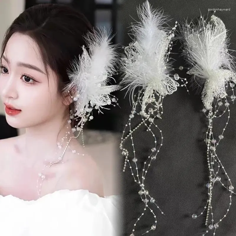 Hair Clips Feather Headdress Forest Wedding Ornament Tassel Bridal Accessories