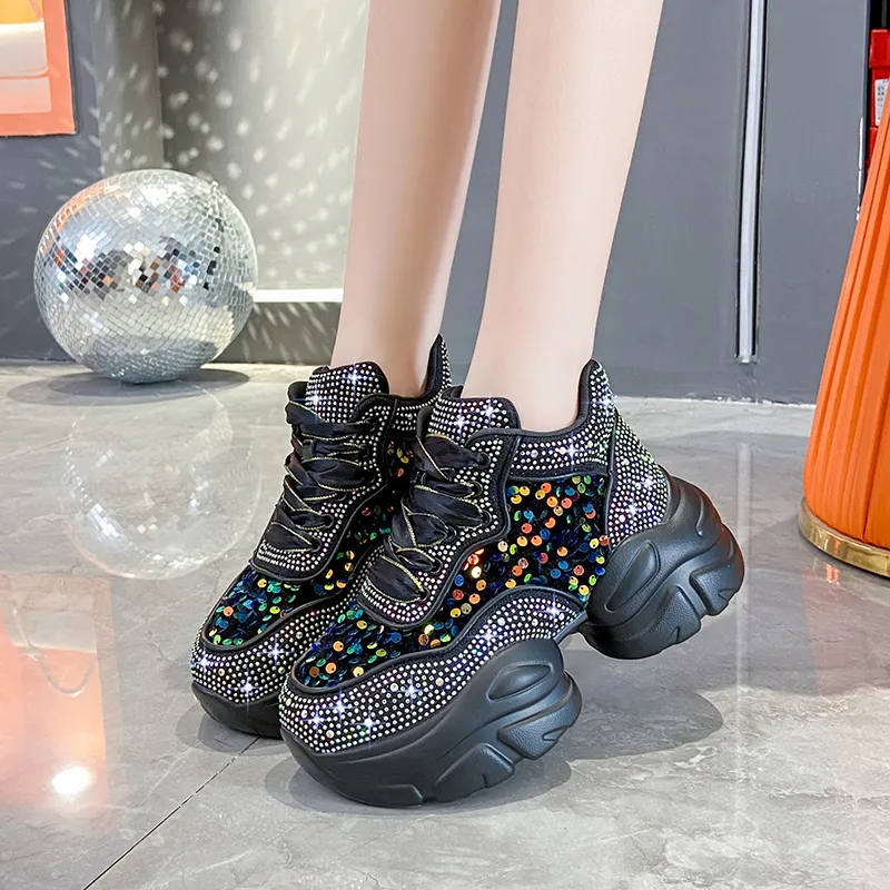 Trendy Platform Sneakers: Rhinestone Accents, Spring 2025 Fashion