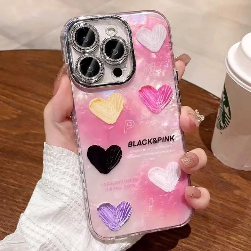 Obudowy telefonu komórkowego Pink Heart Phade na iPhone'a twarda akrylowa ochrona obiektywu wysokiej jakości obudowa dla iPhone'a 15 14 13 12 11 Pro Max plus J240418