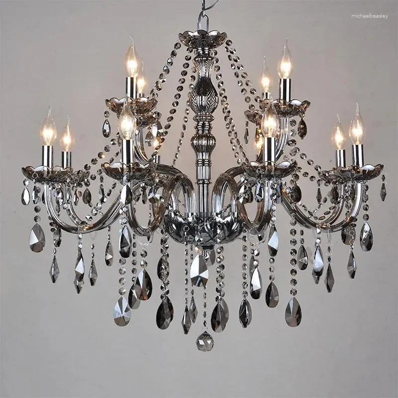 Chandeliers European-Style Living Crystal Lamp Smoky Gray Bedroom Dining Room Candle Chandelier Simple Modern Villa Hall Decorative Lam