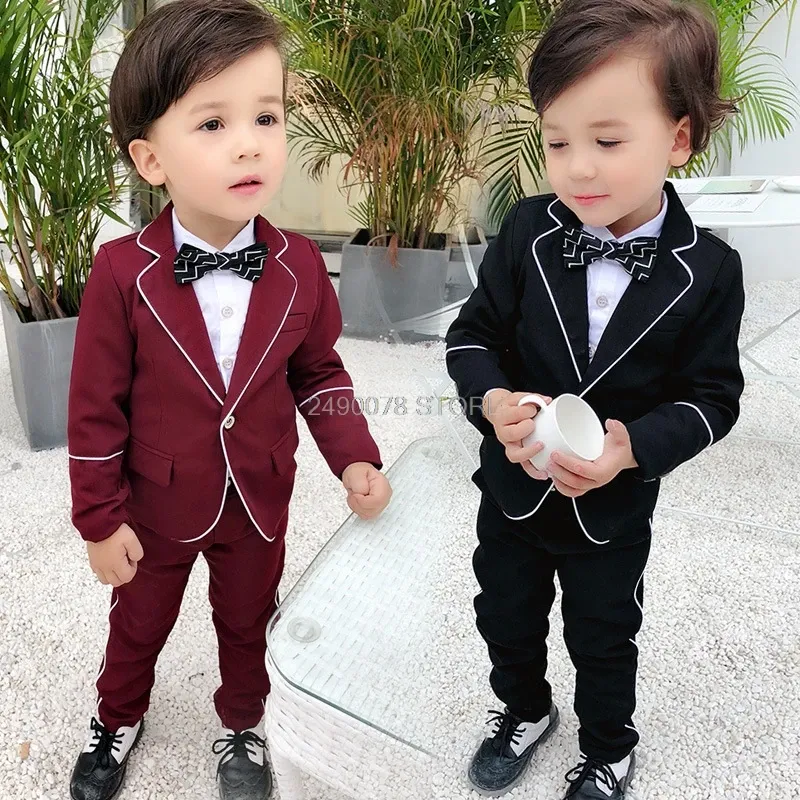 Broek Flower Boys Wedding Suit Kids Formele jasbroek 2 stks kledingset kinderen dans feest optreden smoking jurk kostuum