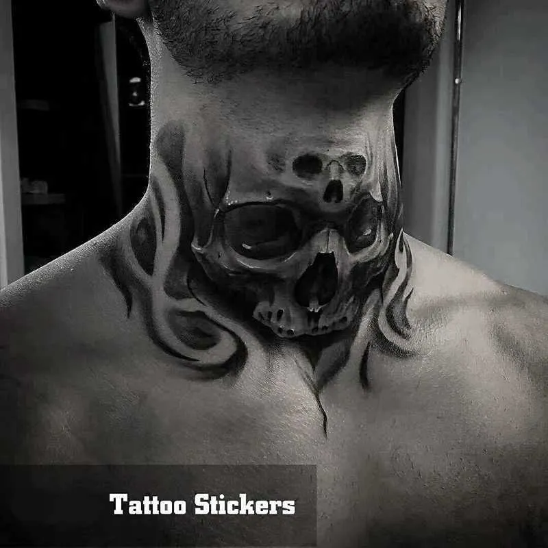 Waterproof Skull Neck Tattoo Stickers Dark Cool Fake Tattoos for Men  Women