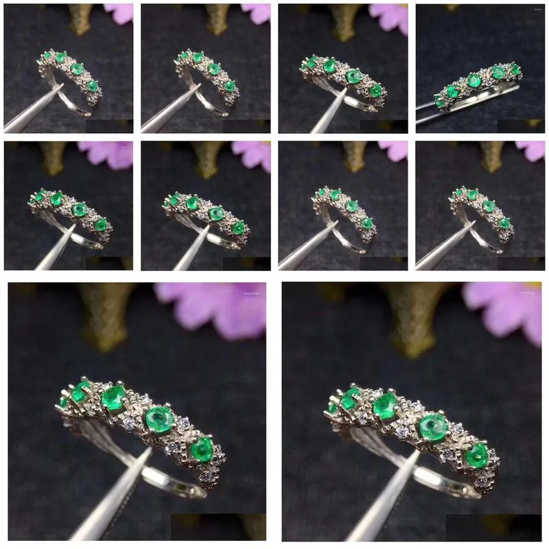 Pierścienie klastra Naturalny szmaragd pierścień 925 Sterling Sier 3 M 5pcsgemstone Fine Biżuteria Dostawa Dhmk3