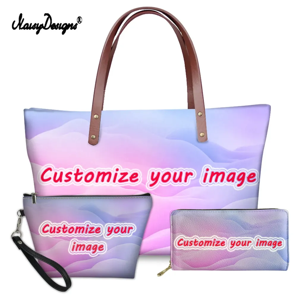 Sacs Noisydesignens Image de logo personnalisée Femme sac à main grande capacité 3set Luxury Lady Sac à bandoulière et Long PU Leather Wallet Dropship