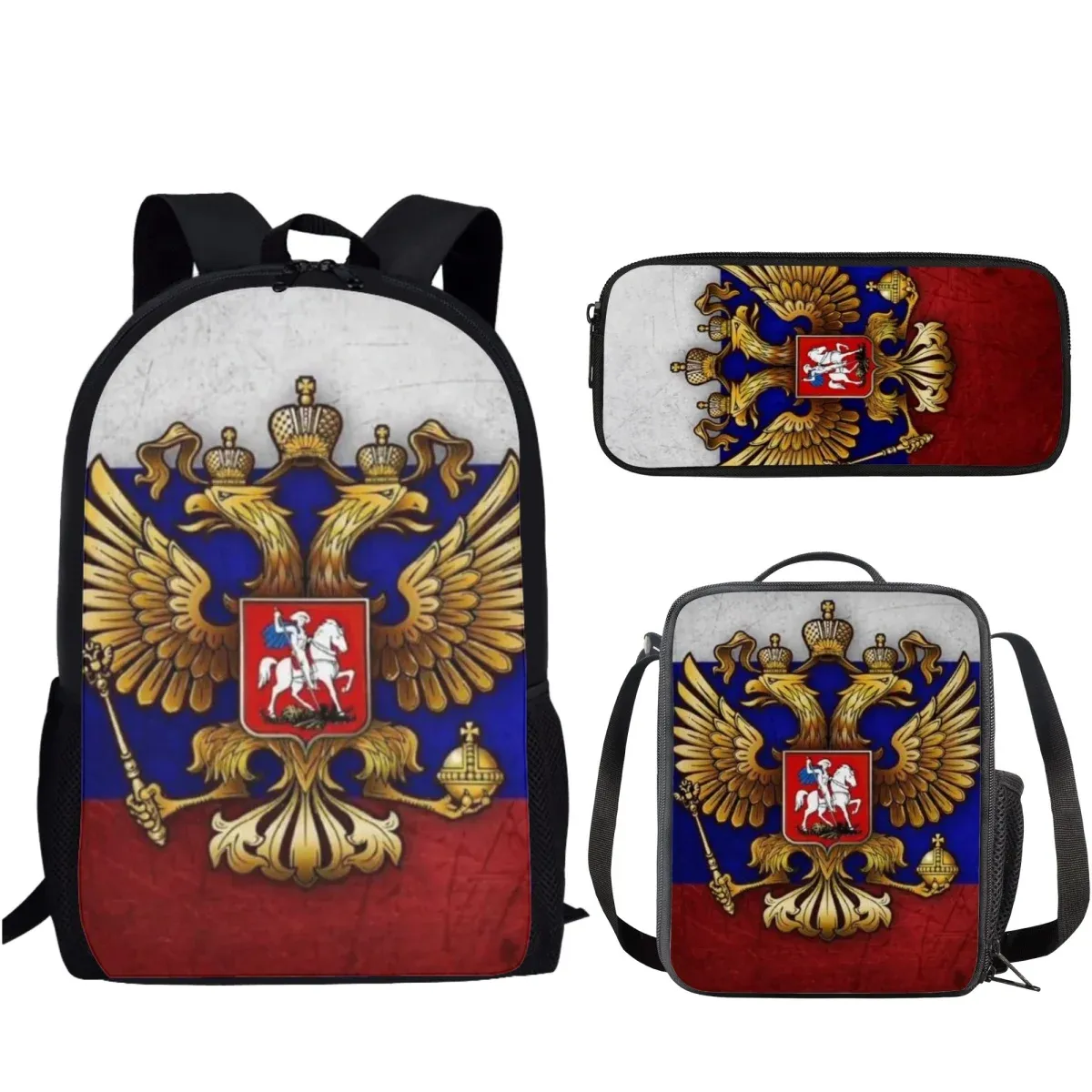 Sacs drapeau de la Russie 3PCS Sac à école pour garçons filles de grande capacité sac école sac enfant avec des boîtes à lunch