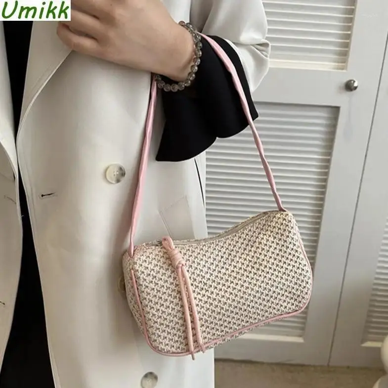 Shoulder Bags Women Summer Bag Straw Woven Small Handbag Hand-Woven Fashion Armpit Purse Commuter Simple Underarm Ladies Tote