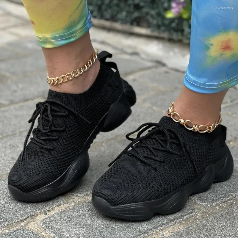 Chaussures décontractées à lacets avant viscose féminin vulcanize tricot rond et sport bas de sports à bas zapatillas