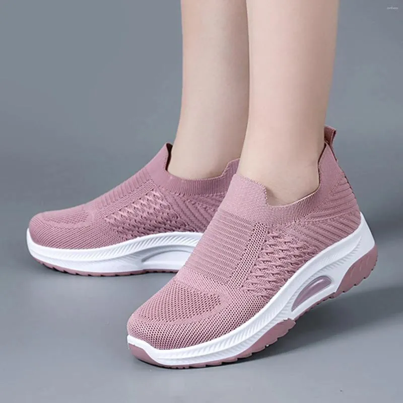 Womens Breathable Mesh Slip-On Sneakers, Vulcanized Running Shoes