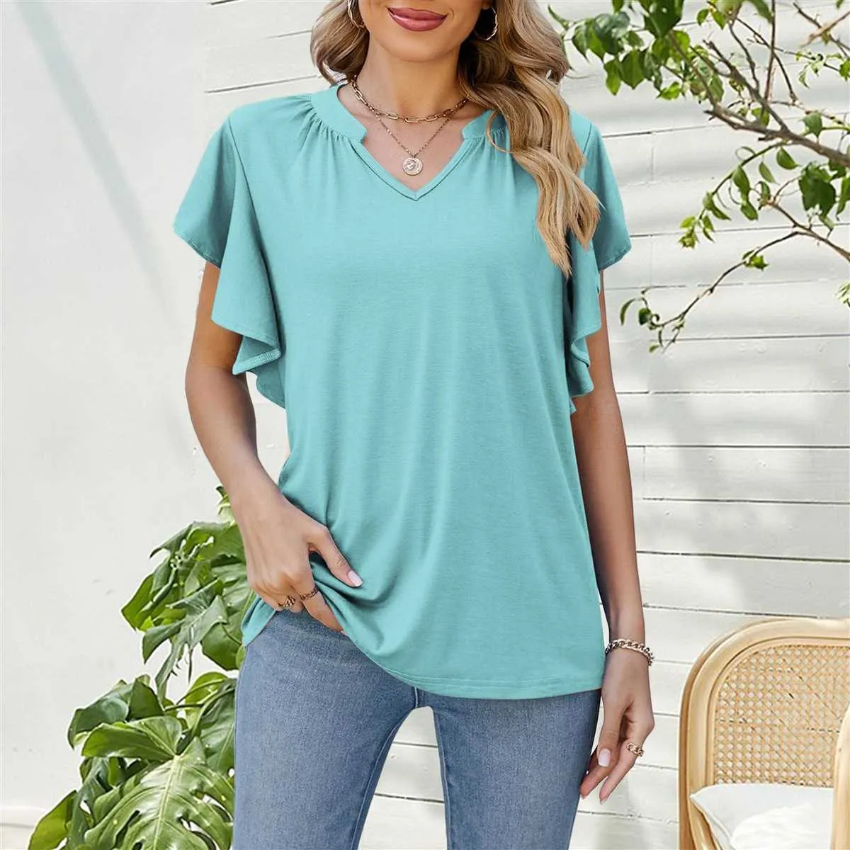 Leniwy i zrelaksowany luźny rękaw T-shirt damski koszulka w stylu dekoltu