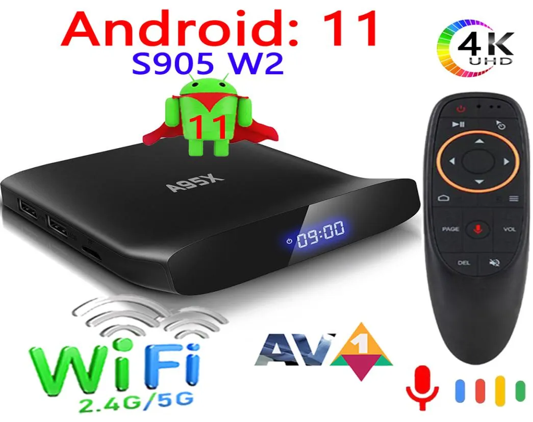 A95X W2 Android 11 Caixa de TV inteligente AmLogic S905W2 4GB 64GB 24G 5G WIFI 4K BT50 HD Media Player 2GB 16GB A95XW2 G10S Controle de voz 9304068