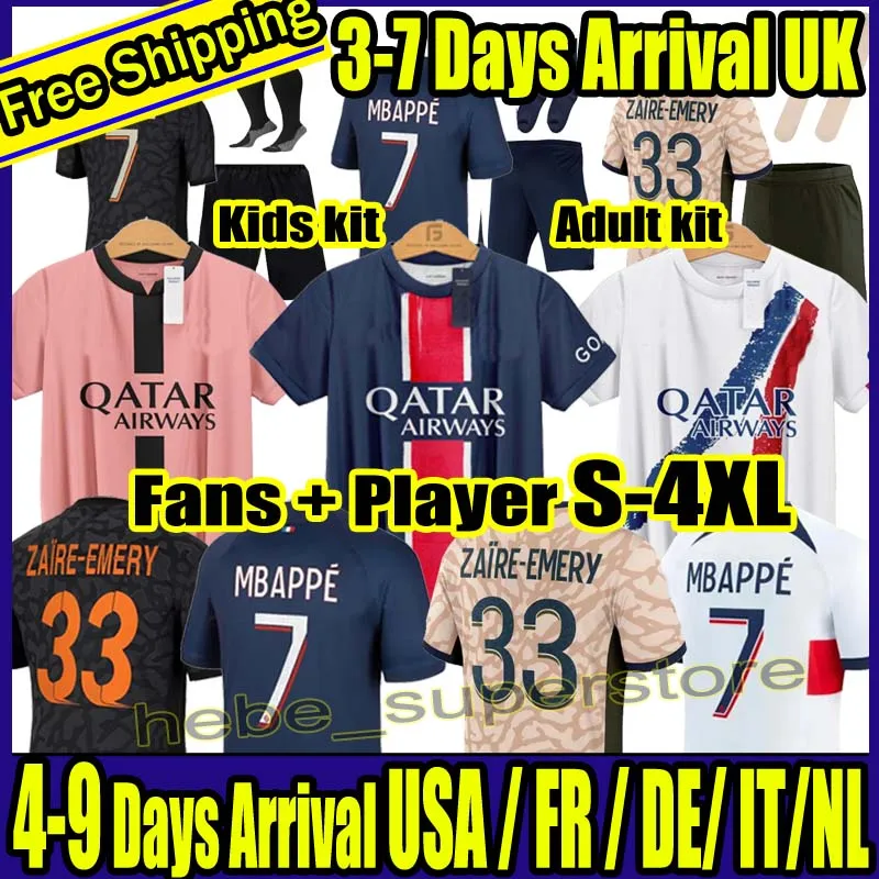 S-4XL 23 24 25 MBAPPEサッカージャージ2023 2024 PSGS Marquinhos O.Dembele Hakimi Fourth Maillots de Adults and Kids Jersey Jersey Zaire-Emery Verratti Thir ...