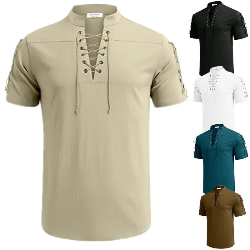 T-shirt à manches courtes en coton et lin LED Casual Summer Mens T-shirt confortable
