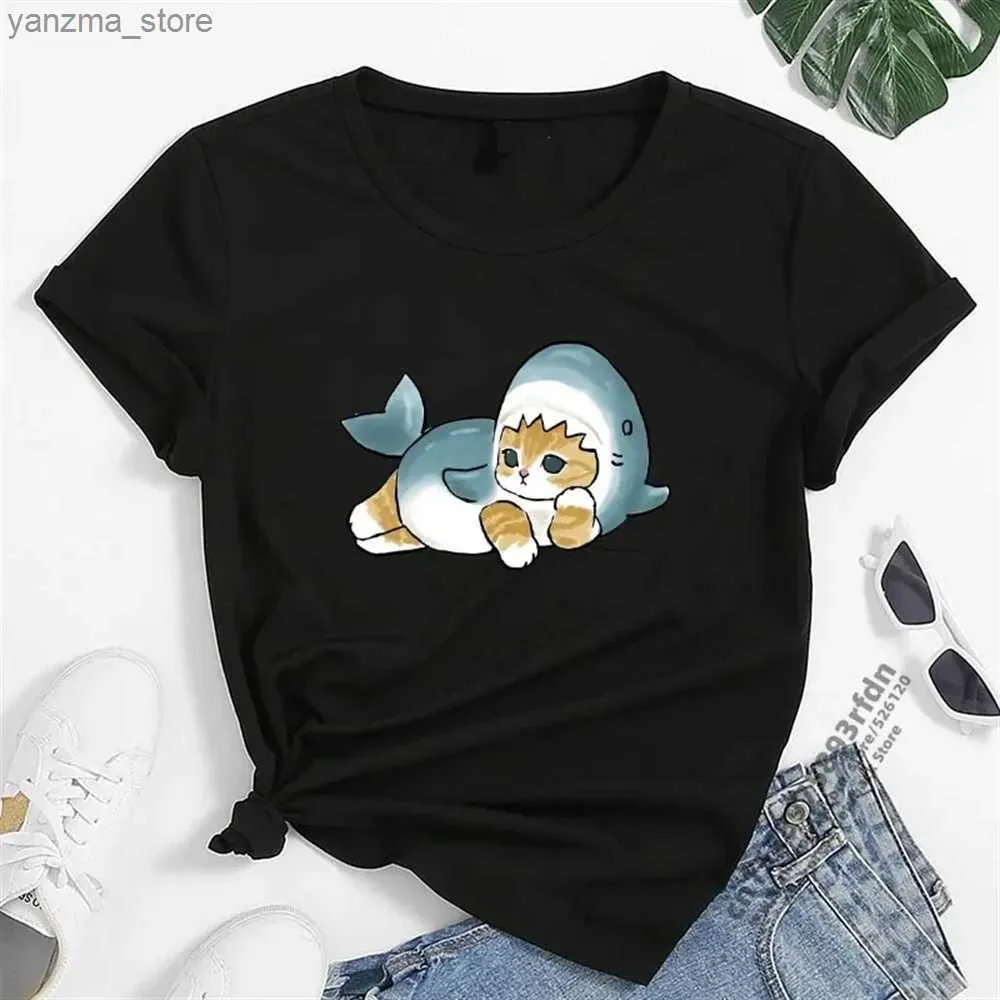 Women's T-Shirt Women T-shirt Cute Cat Funny Cartoon T-shirt Harajuku Graphic Ulzzang T-shirt 90s Print T-shirt Fashion Aesthetic Top T Y240420