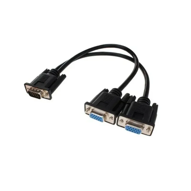 2024 VGA één punt Twee mannelijke naar vrouwelijke video-adapterkabel Hoge resolutie Display Adapter Adapter Adapter Cable 0,3 m Zwarte blauw- voor displayadapterkabel met hoge resolutie