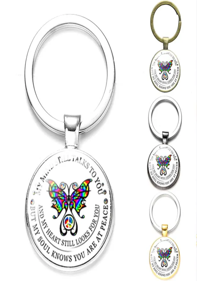 Christian Believers My Mind Still Talks to You Key Chain for Women Butterflies Cross Pattern Glass Badges Keyring Men Gadgets8500251