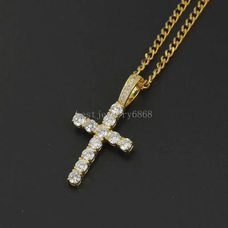 Hip Hop Cross Diamonds Pendants Colliers pour hommes Femmes Collier cadeau Bijoux Gold Zircons cuivre plaqué Cuban