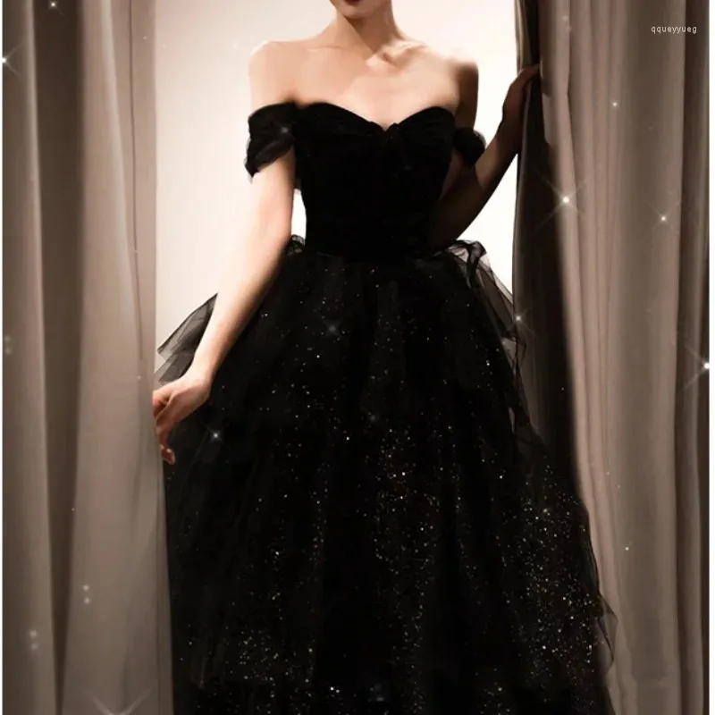 Feestjurken klassieke zwart formele avondlaags jurk boot nek riem riem cocktail vrouwen mesh prom ball jurk vestidos