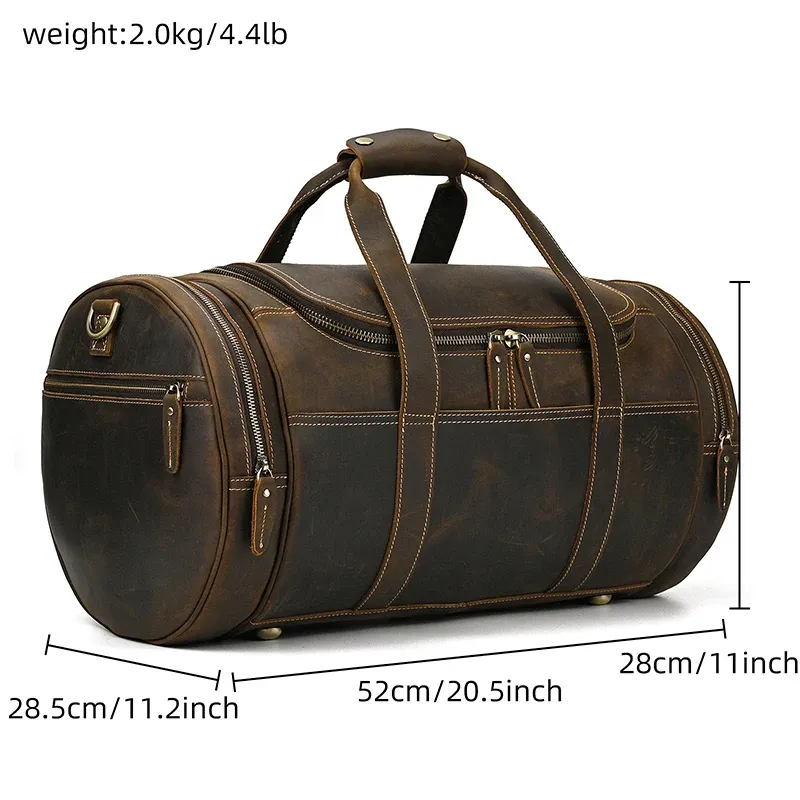 Sacs Luufan Sac de voyage pour hommes extra larges Sacages à bagages vintage en cuir authentique Portent sur les grands sacs de bouchons de voyage masculins sacs Weekender