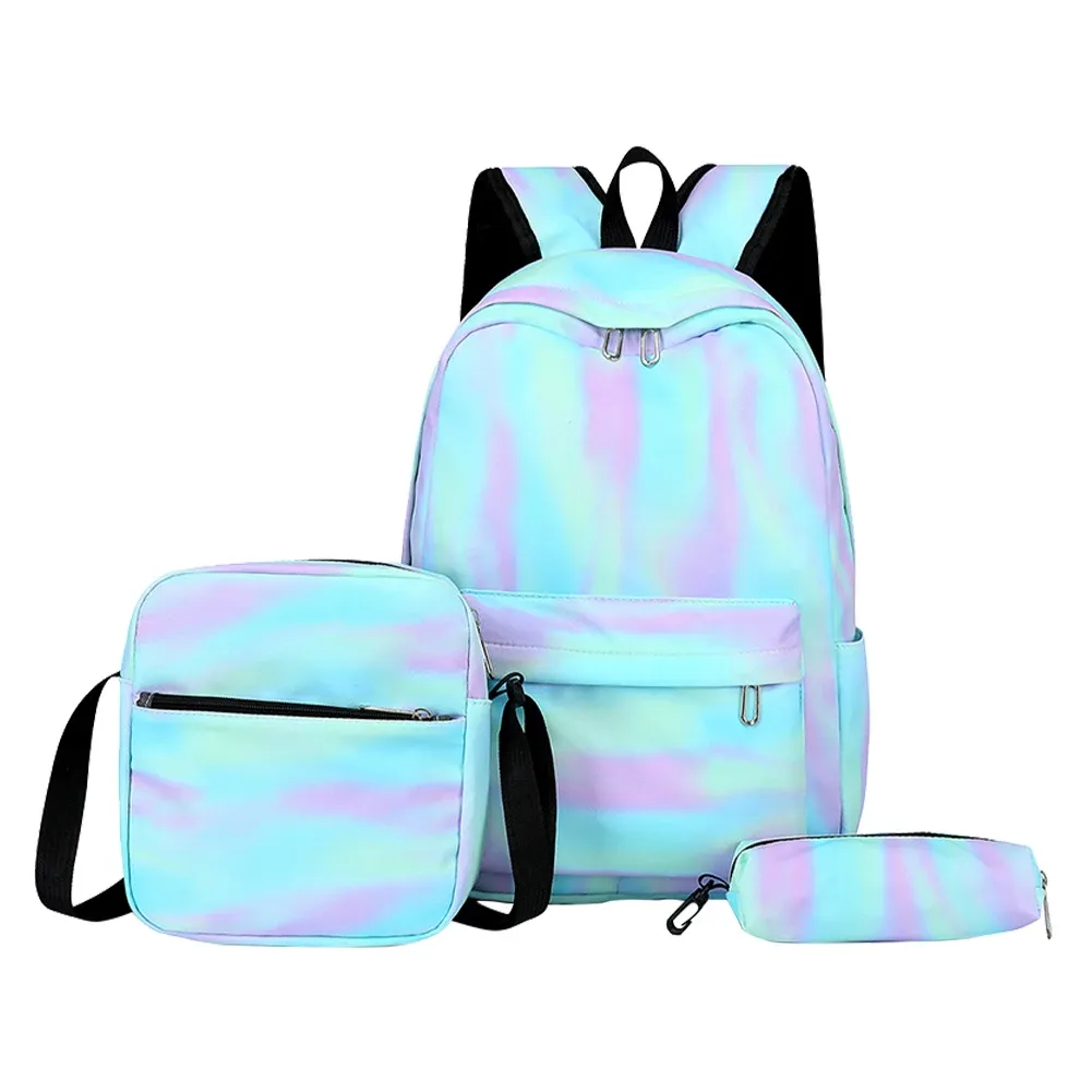 Backpacks 3pcs/set Female Casual Travel Backpacks Women Large Capacity Backpack Gradient Rainbow Kids Schoolbags Girls Student Bookbags