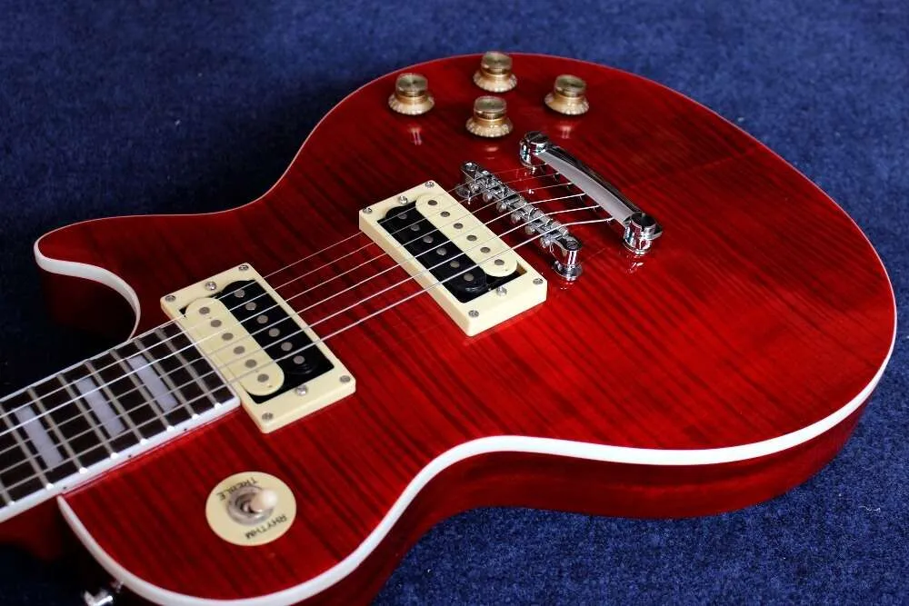 LP Padrão padrão de tigre vermelho guitarra elétrica pêssego floreira de madeira rosa braço de madeira rosa