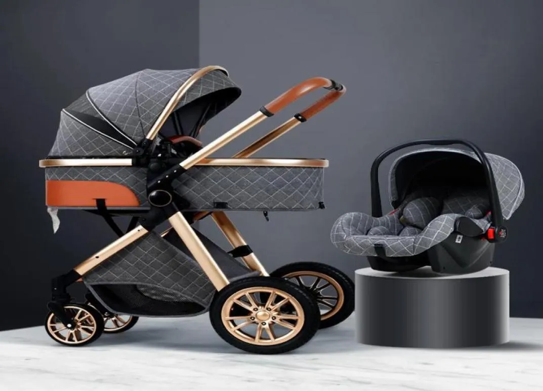 3 en 1 poussette de bébé Luxury High Landscape Baby Pram Portissée portable Kinderwagen Bassinet Car voiture pliable New5929561