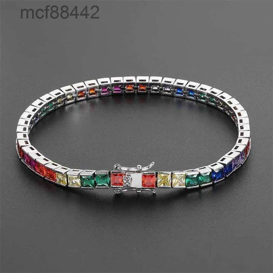 Bracelet hip hop simple chaîne de tennis de couleur 4 mm avec bracelet de plis de zircon carré