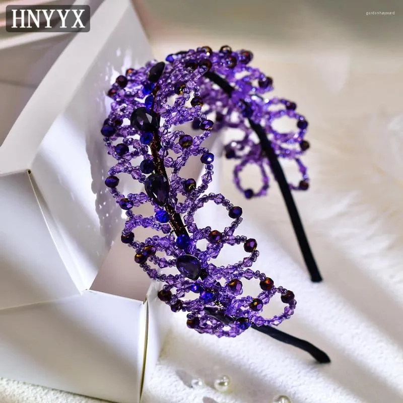 Klipsy do włosów hnyyx kryształowe opaski na głowę moda fioletowe akcesoria luksusowe obręcze dla kobiet biżuteria druhny a29
