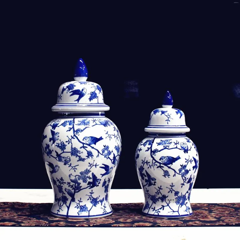 Vase Jingdezhen Antique Blue and White Porcelain General Pot Ceramic Ware Ornament大きなストレージチャイニーズスタイルの家の装飾