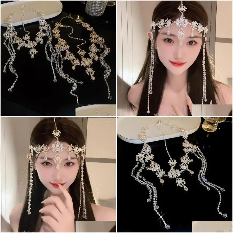 Clips de cheveux Barrettes Bride Chaîne Perles en couches Perles à front Tassle Crystal Jewelry Elegant Uygur Headpices Drop Livrot Hairje Dhozy