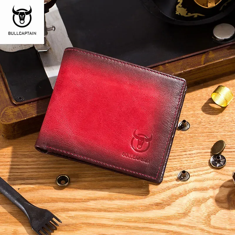 Wallets BULLCAPTAIN RFID Blocking Men's Leather Wallet Bifold Slim Wallet Multicard Card Holder ID Wallet QB 05