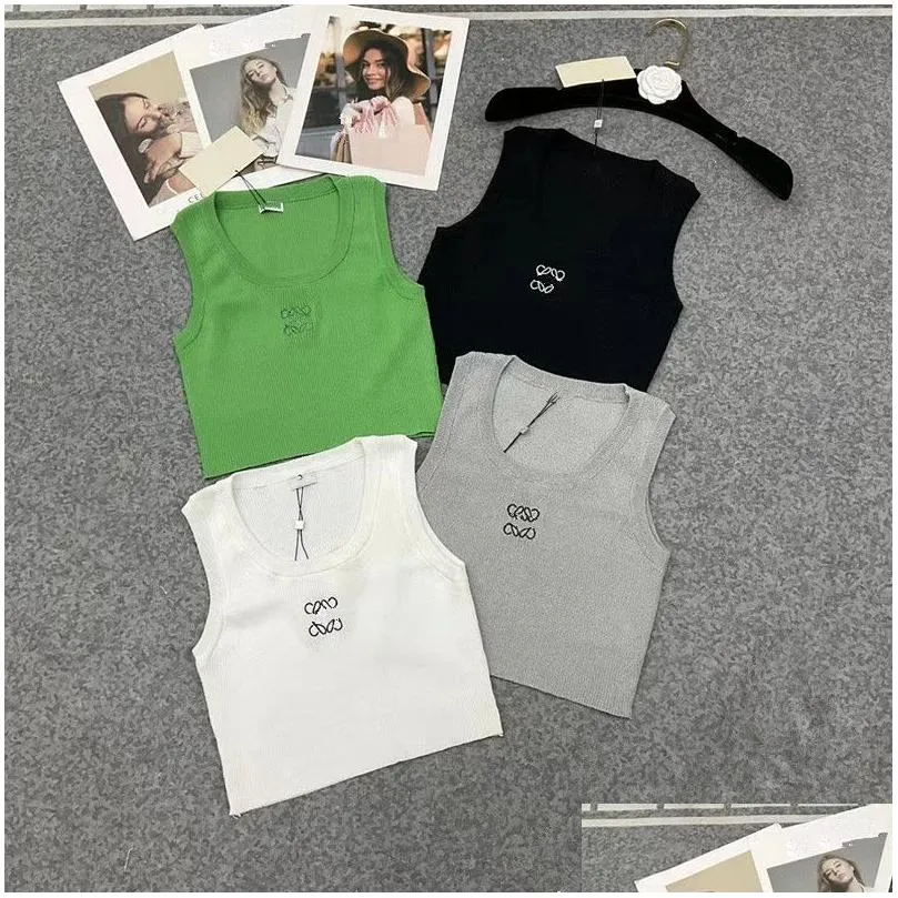 T-shirt pour femmes Lowe Top Top Anagram Crop Crop Shirts Femmes Knits Tee Treed Sport Tops Lowewe Woman Vest Yoga Tees Green Taille Dhnwh