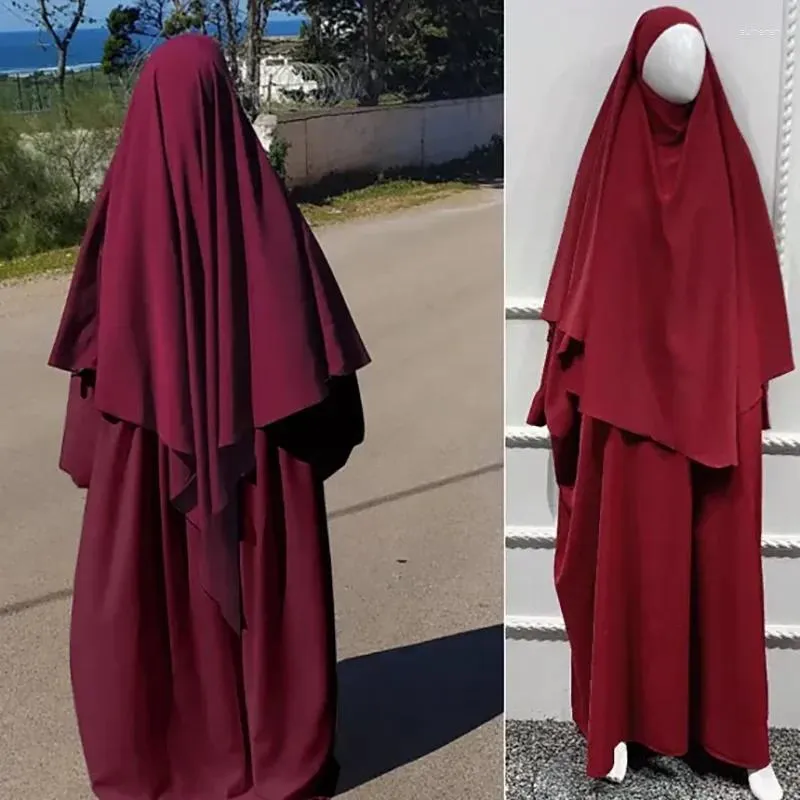 Ubranie etniczne Abaya 2 -częściowe zestawy Ramadan kobiety z kapturem muzułmańska skromna sukienka Eid Modlitwa odzież Jilbab Long Khimar Pełna okładka Islamska