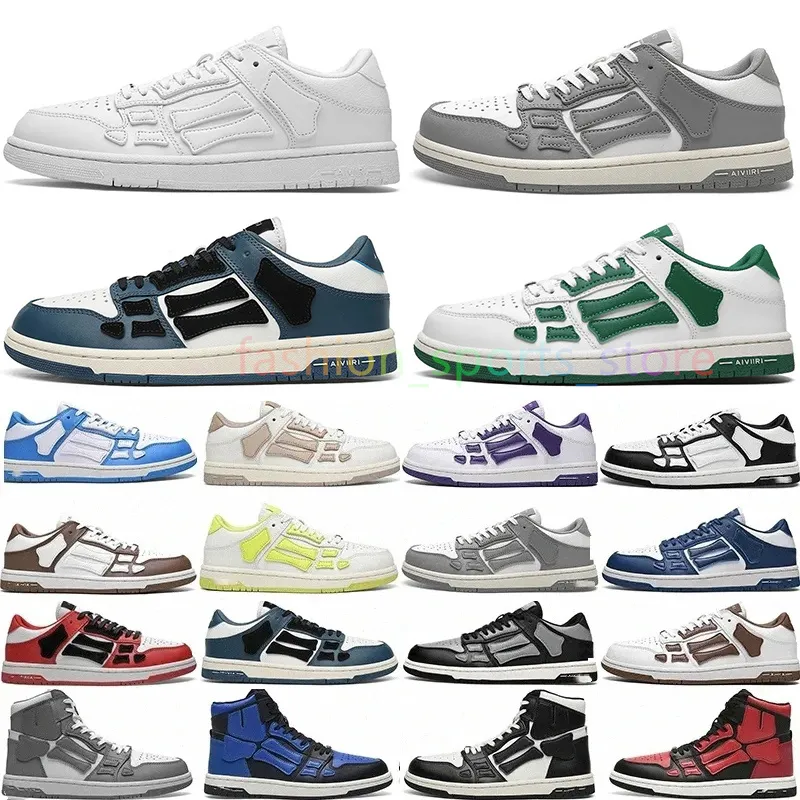 Mens Designer Sneakers Casual Shoes Womens Trainers Skel Top Low äkta läder Sneaker Storlek 3645 Black White Grey Green Orange Lilac Lime ROS U6