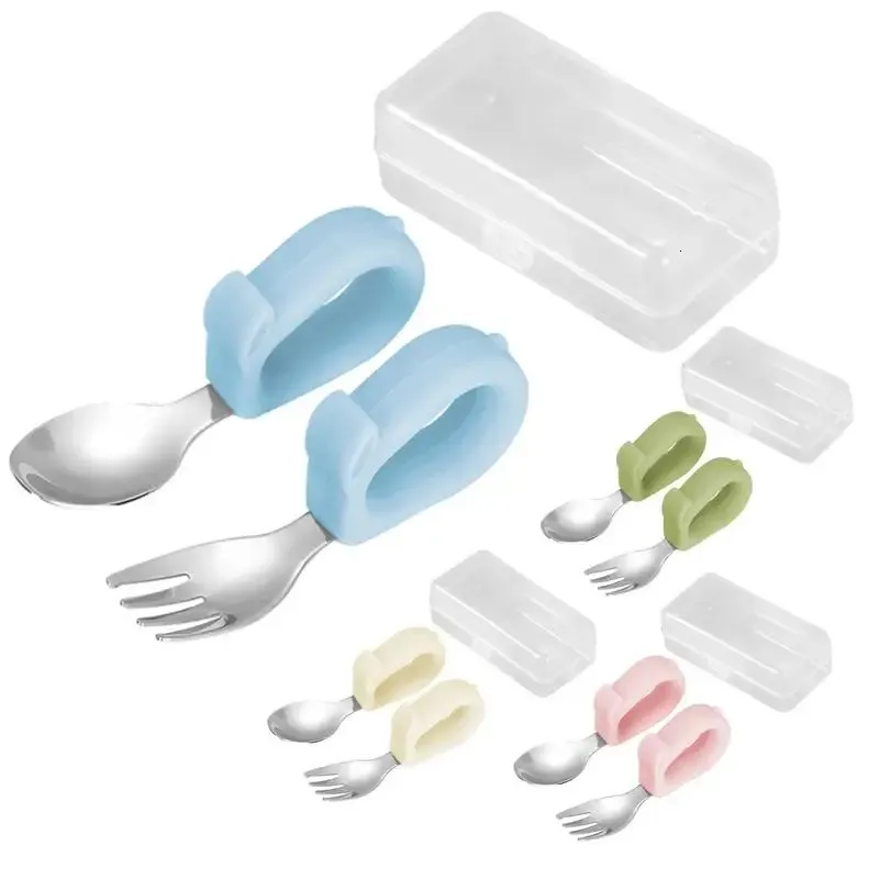 Детская посуда для кормления детской вилки и ложки Spoon Spoon Spoon Fork Kids Coutlery Set милая посуда из нержавеющей стали 240409