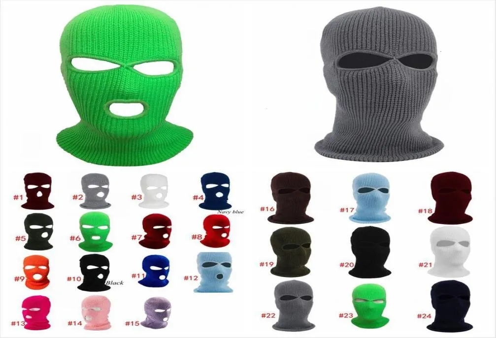 Hiver trois trous tricotés en plein visage masque de ski de bonnet de ski cyclisme extensible sportif extérieur masque de fête en laine DDA6521675906