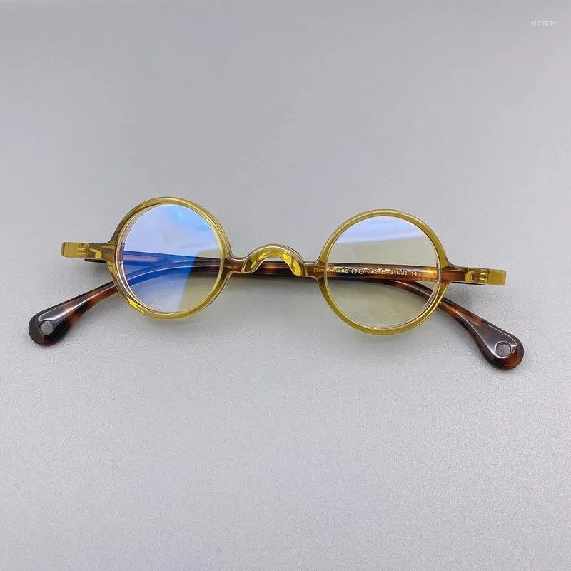 Lunettes de soleil Frames 34 mm Lunettes d'acétate Fadre des hommes Vintage Small Round Eye Clear Optical Eyeglass Prescription Eyewear OCULOS