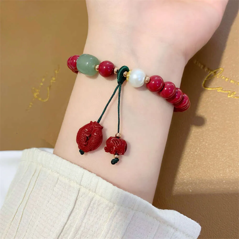 Geomancy Accessory Ancient China-Chic Elephant Koi Elastic Hand String Imitation Vermilion smycken varar pärlarmband kvinnlig