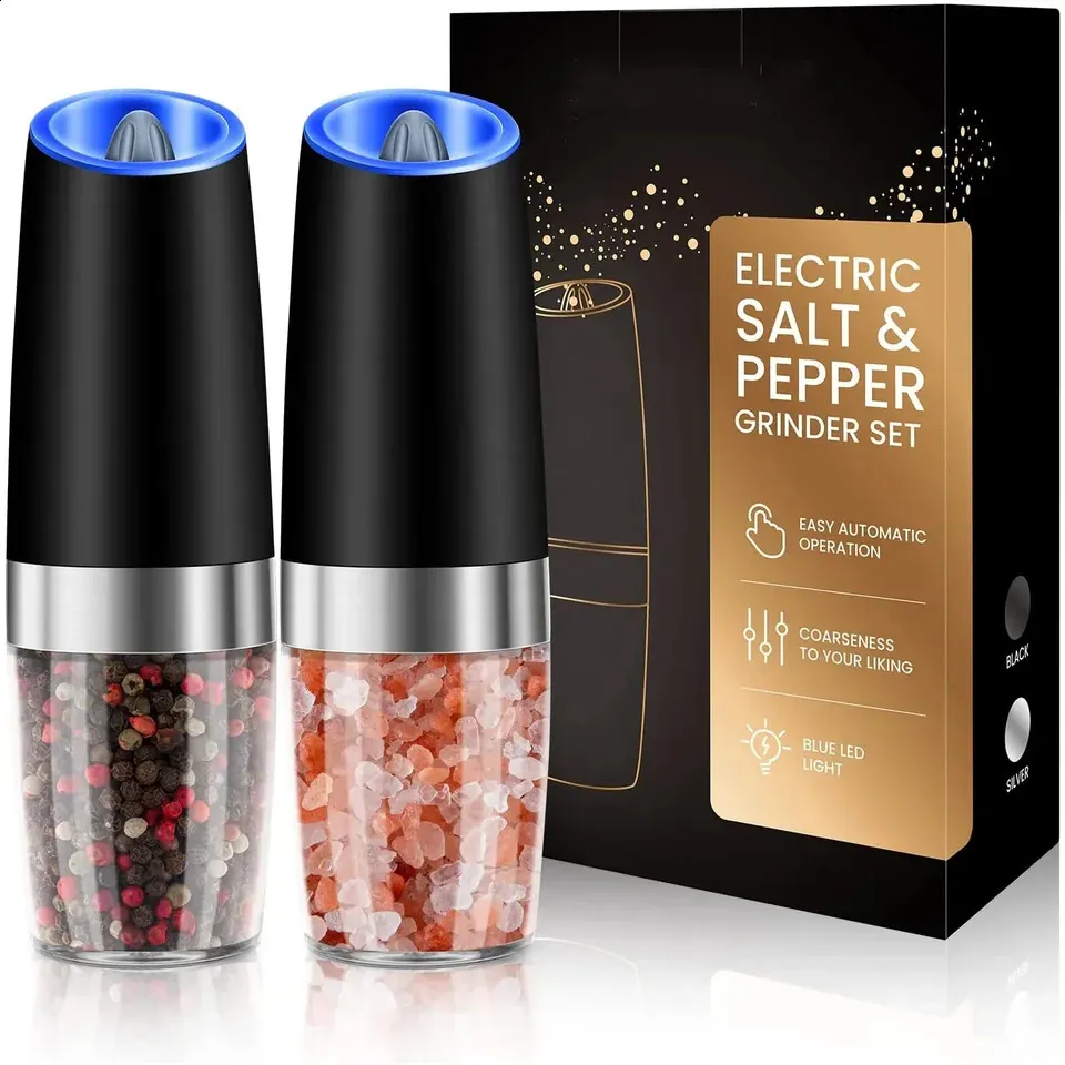Electric Gravity Salt and Pepper Grinder Set with Spice Jar, Salt ...