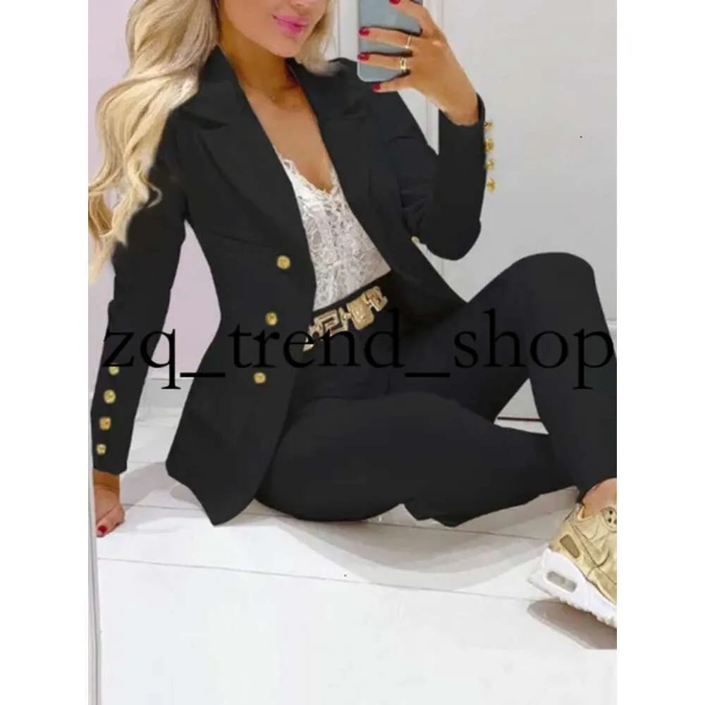 Kvinnors kostymer Blazers White Blazer kostym för kvinnor Två stycken Ställ in formell långärmad jacka och byxor kontor damer affärsdräkter kontor bär 230426 248