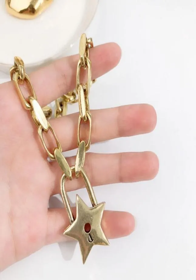 Fashion-hip Hop Style Star Lock Pendant Necklace Women Vine Lock Short Chain Necklace For Gift Party High Quality0097036608