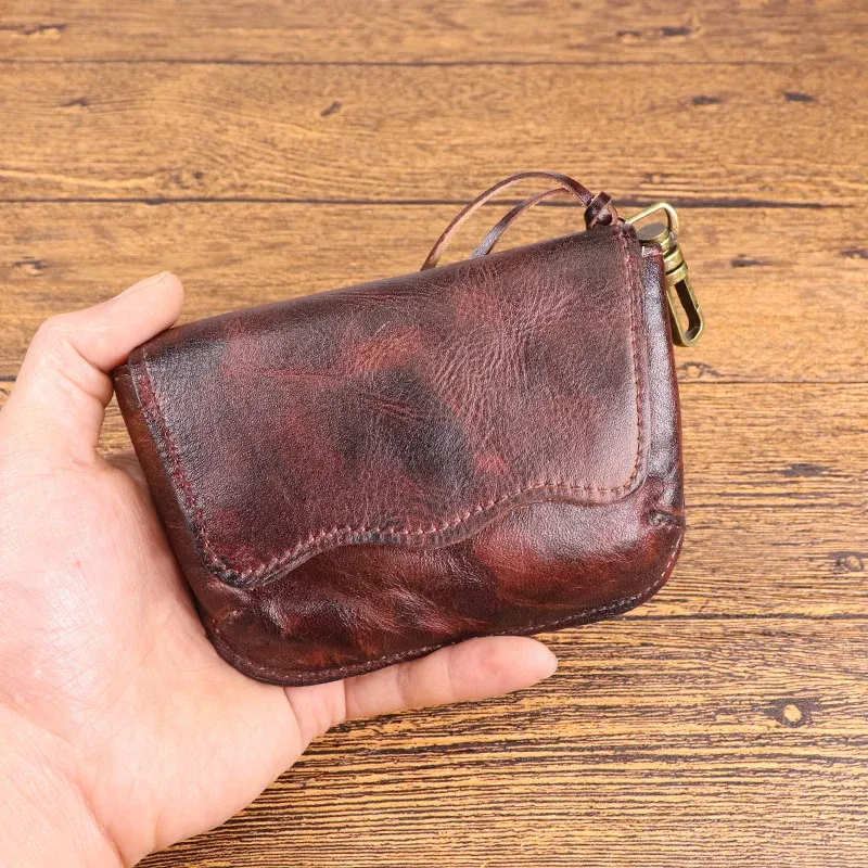 Portfele oryginalne skórzane mężczyźni portfel vintage naturalna krowica męska torebka monety Mała mini -karta uchwyt Hasp Pockect Money Bag with kluczowy uchwyt